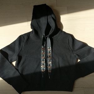 Zara Cropped Knit Hoodie (Size S)